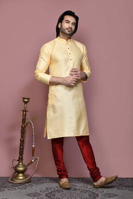 Gold woven art silk kurta pajama 4