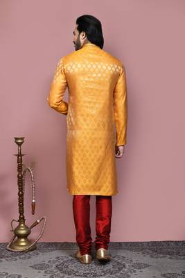 Yellow woven art silk kurta pajama 3