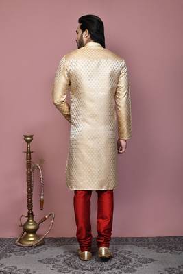 Gold woven art silk kurta pajama 3