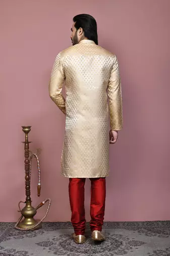 Gold woven art silk kurta pajama