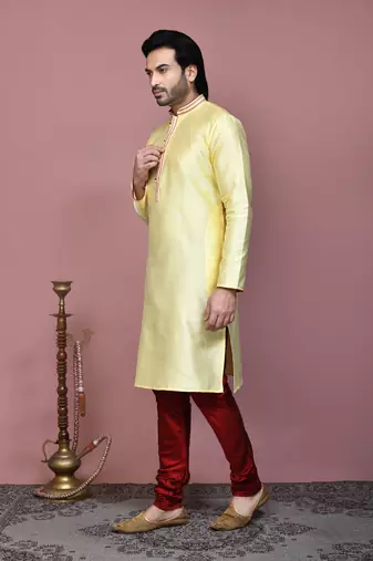 Blue woven art silk kurta pajama