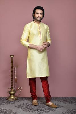 Blue woven art silk kurta pajama 4