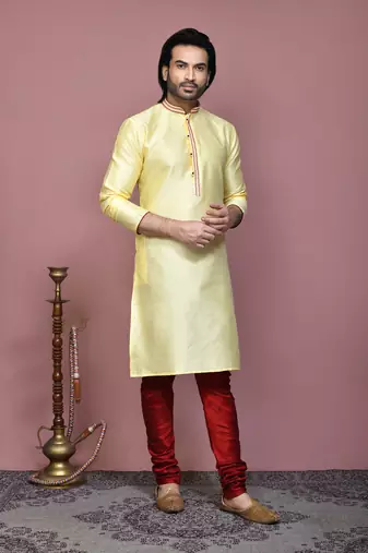 Blue woven art silk kurta pajama