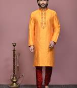 Orange woven art silk kurta pajama