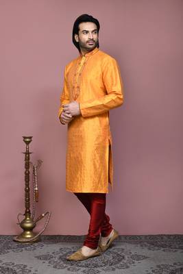 Orange woven art silk kurta pajama 2