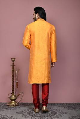 Orange woven art silk kurta pajama 3
