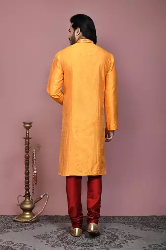Orange woven art silk kurta pajama