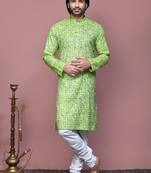 Pista printed cotton kurta pajama