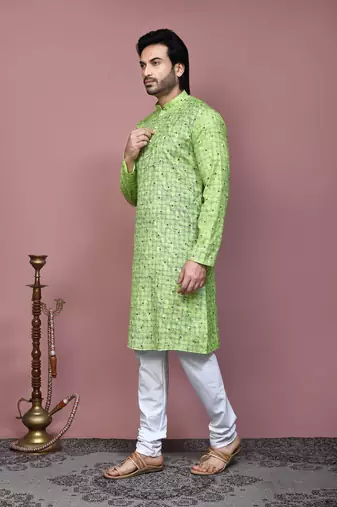 Pista printed cotton kurta pajama
