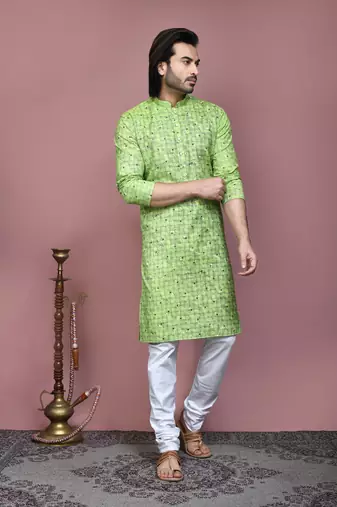 Pista printed cotton kurta pajama