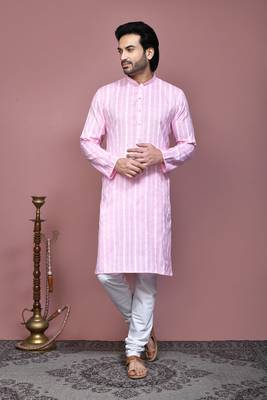 Pink printed cotton kurta pajama 1