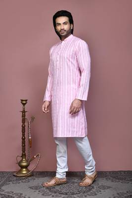Pink printed cotton kurta pajama 2