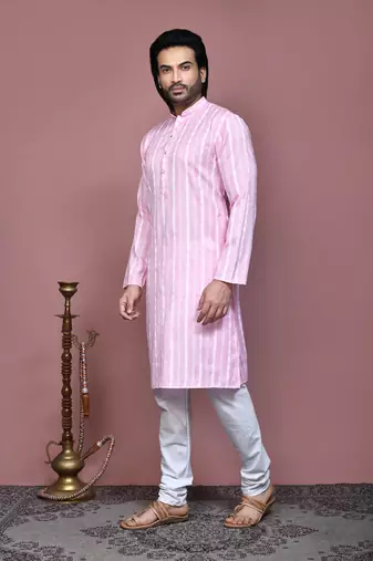 Pink printed cotton kurta pajama