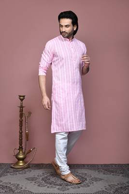 Pink printed cotton kurta pajama 4