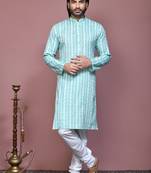 Green printed cotton kurta pajama