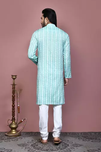 Green printed cotton kurta pajama