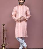 Orange printed cotton kurta pajama