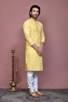 Yellow printed cotton kurta pajama 4