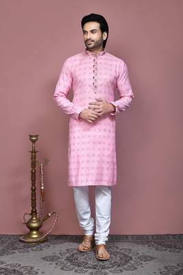 Pink printed cotton kurta pajama 1