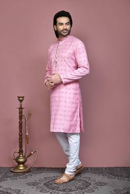 Pink printed cotton kurta pajama 2