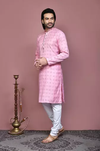 Pink printed cotton kurta pajama