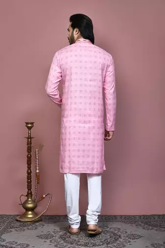 Pink printed cotton kurta pajama