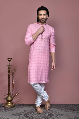 Pink printed cotton kurta pajama 4