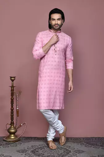 Pink printed cotton kurta pajama