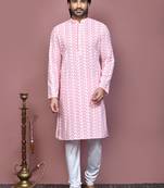 Pink embroidered cotton kurta pajama