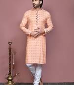 Orange printed cotton kurta pajama