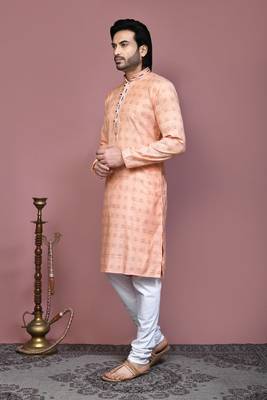 Orange printed cotton kurta pajama 2