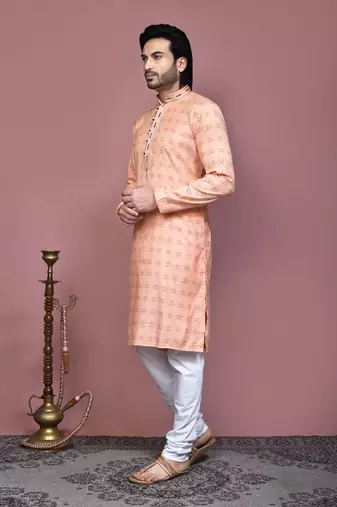 Orange printed cotton kurta pajama