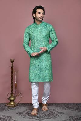 Green printed cotton kurta pajama 1