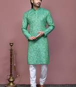 Green printed cotton kurta pajama