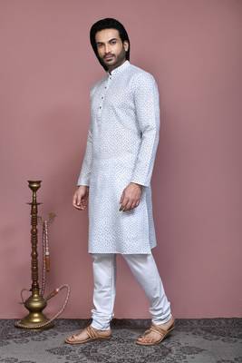 Grey printed cotton kurta pajama 2