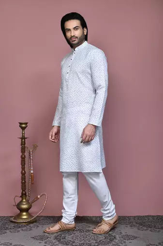 Grey printed cotton kurta pajama