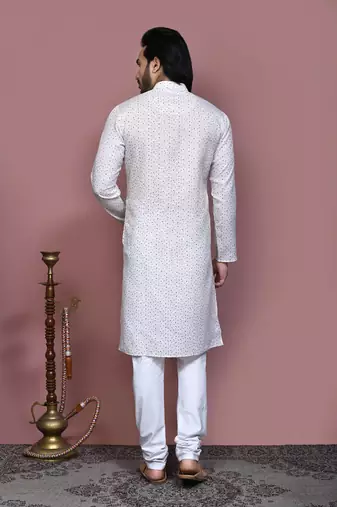 Brown printed cotton kurta pajama