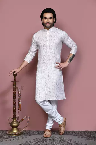 Brown printed cotton kurta pajama