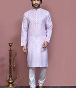 Mauve printed cotton kurta pajama