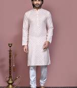 Beige printed cotton kurta pajama