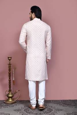 Beige printed cotton kurta pajama 3