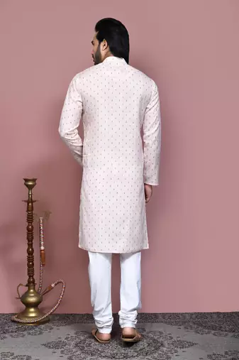 Beige printed cotton kurta pajama