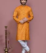 Mustard printed cotton kurta pajama