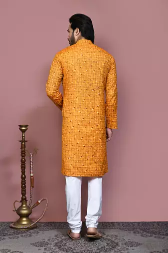 Mustard printed cotton kurta pajama