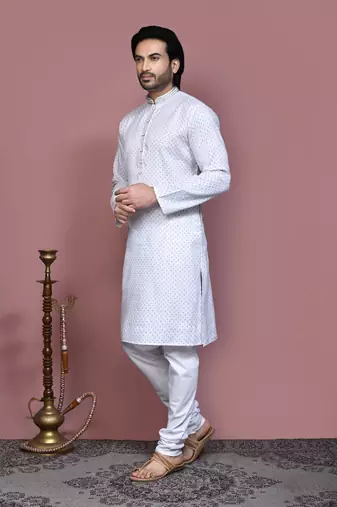 Brown printed cotton kurta pajama