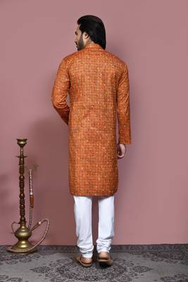 Brown printed cotton kurta pajama 3