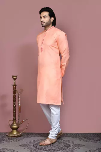 Rust embroidered cotton kurta pajama