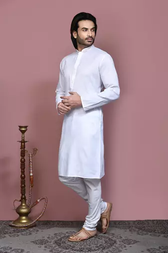White embroidered cotton kurta pajama