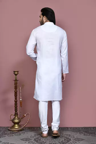 White embroidered cotton kurta pajama