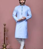 Sky blue embroidered cotton kurta pajama